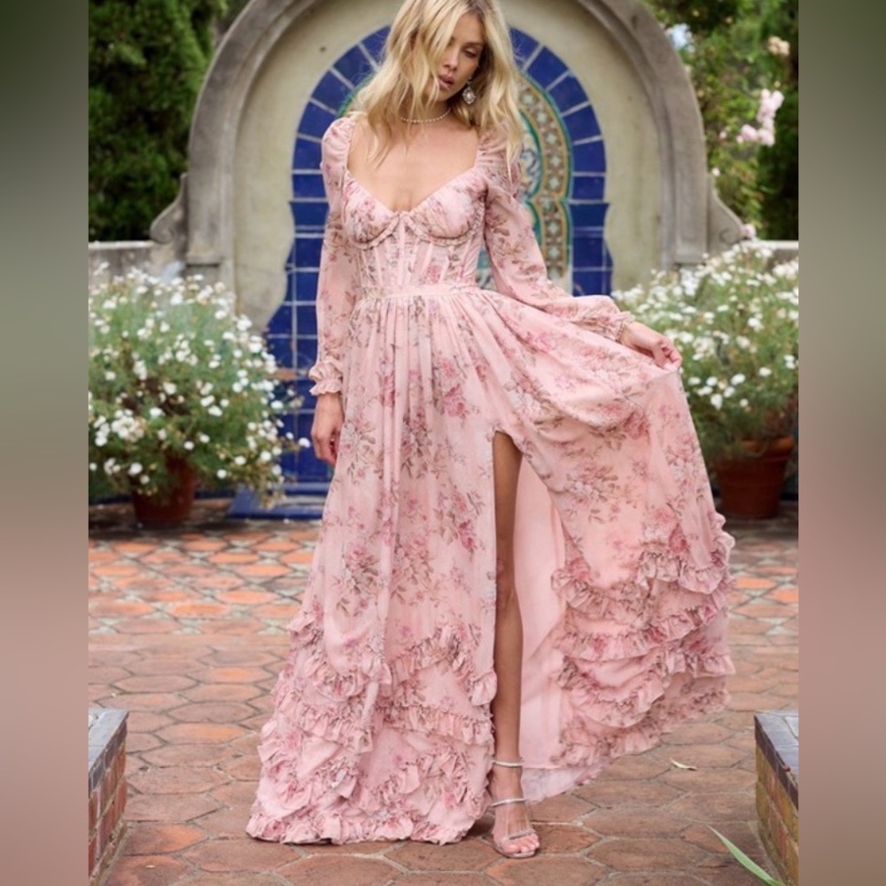 V Chapman The Carmella Dress in Peach Tapestry Anthropologie Sz 4
